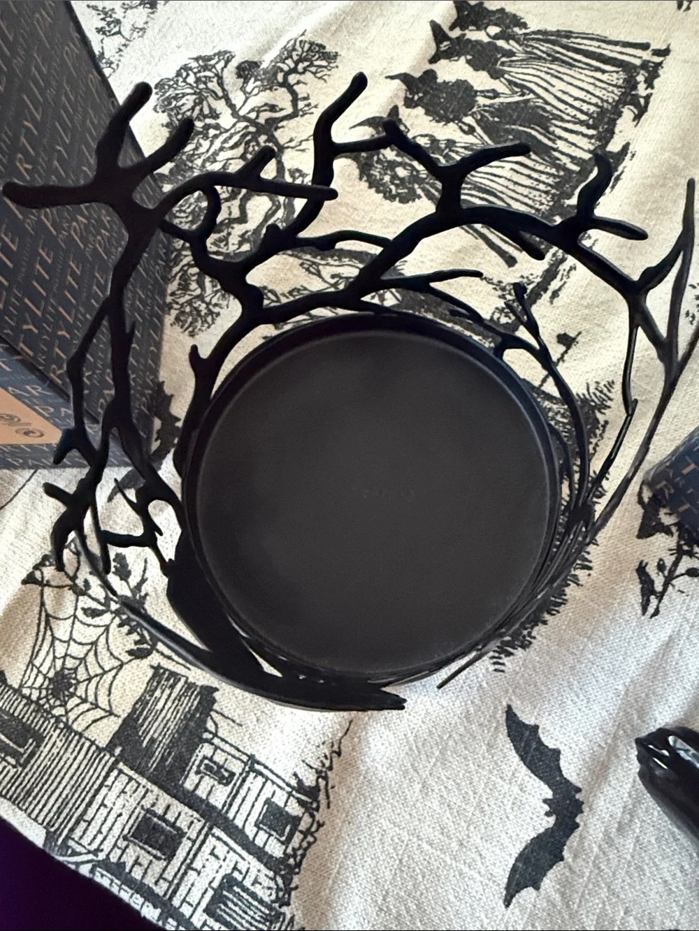 PartyLite Matte Black Raven Candle Holder with Branch Accents